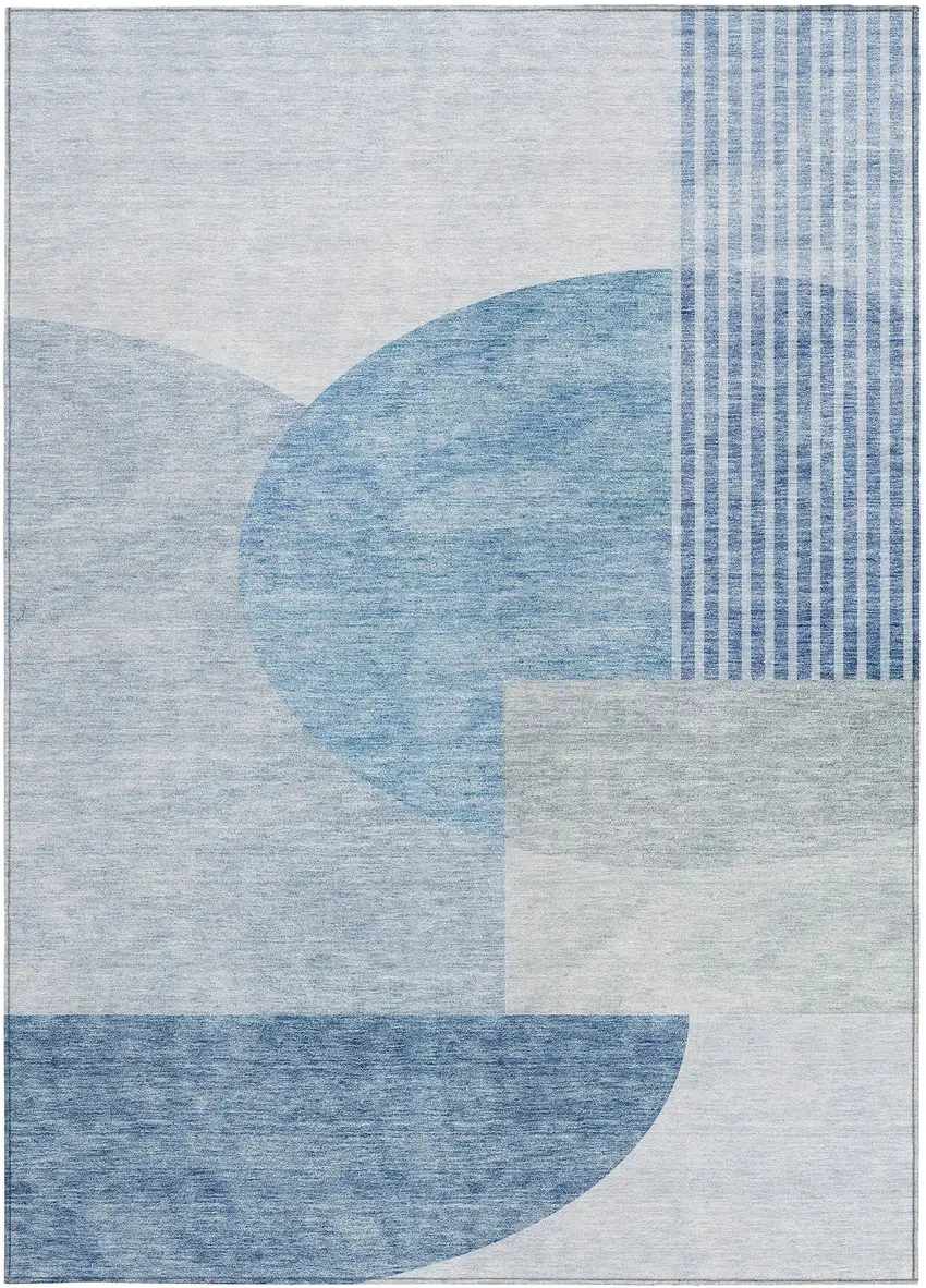 Navy Blue And Sky Blue Geometric Washable Indoor Outdoor Area Rug Photo 7