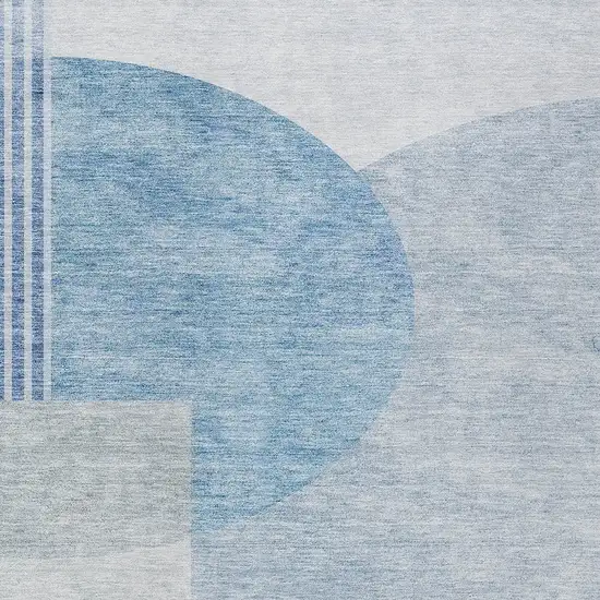 Navy Blue And Sky Blue Geometric Washable Indoor Outdoor Area Rug Photo 6
