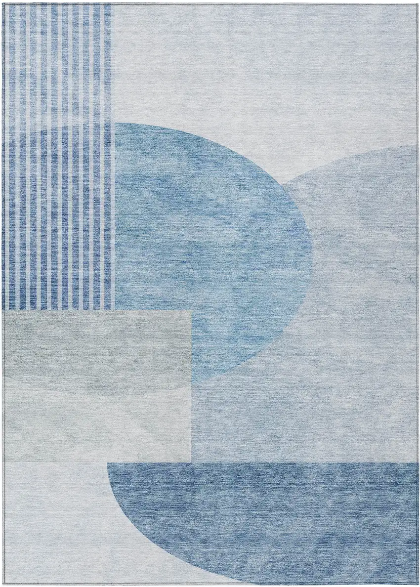 Navy Blue And Sky Blue Geometric Washable Indoor Outdoor Area Rug Photo 2