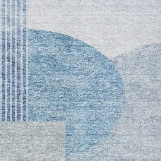 Navy Blue And Sky Blue Geometric Washable Indoor Outdoor Area Rug Photo 6