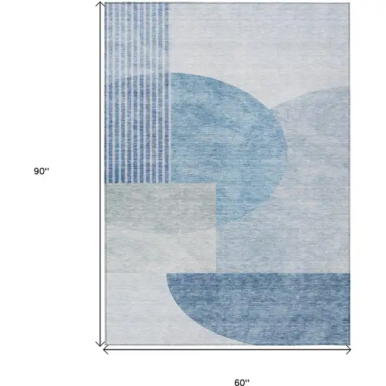 Navy Blue And Sky Blue Geometric Washable Indoor Outdoor Area Rug Photo 3