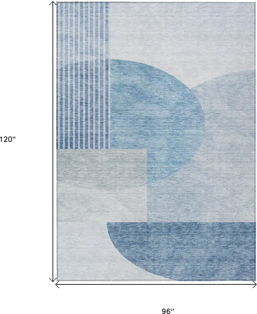 Navy Blue And Sky Blue Geometric Washable Indoor Outdoor Area Rug Photo 3