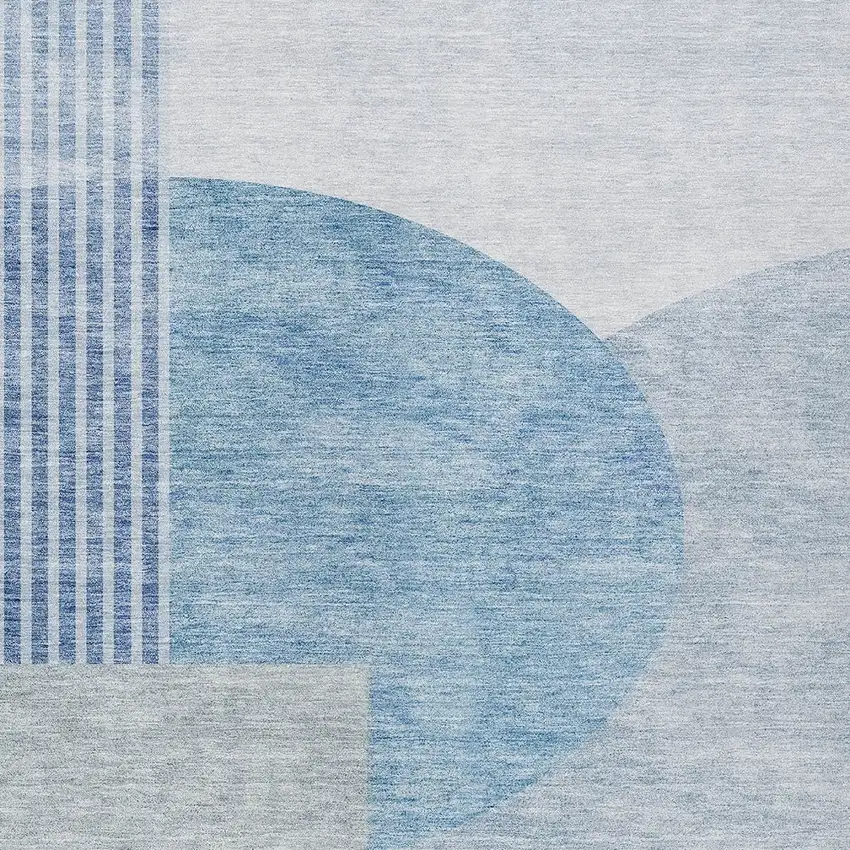 Navy Blue And Sky Blue Geometric Washable Indoor Outdoor Area Rug Photo 6