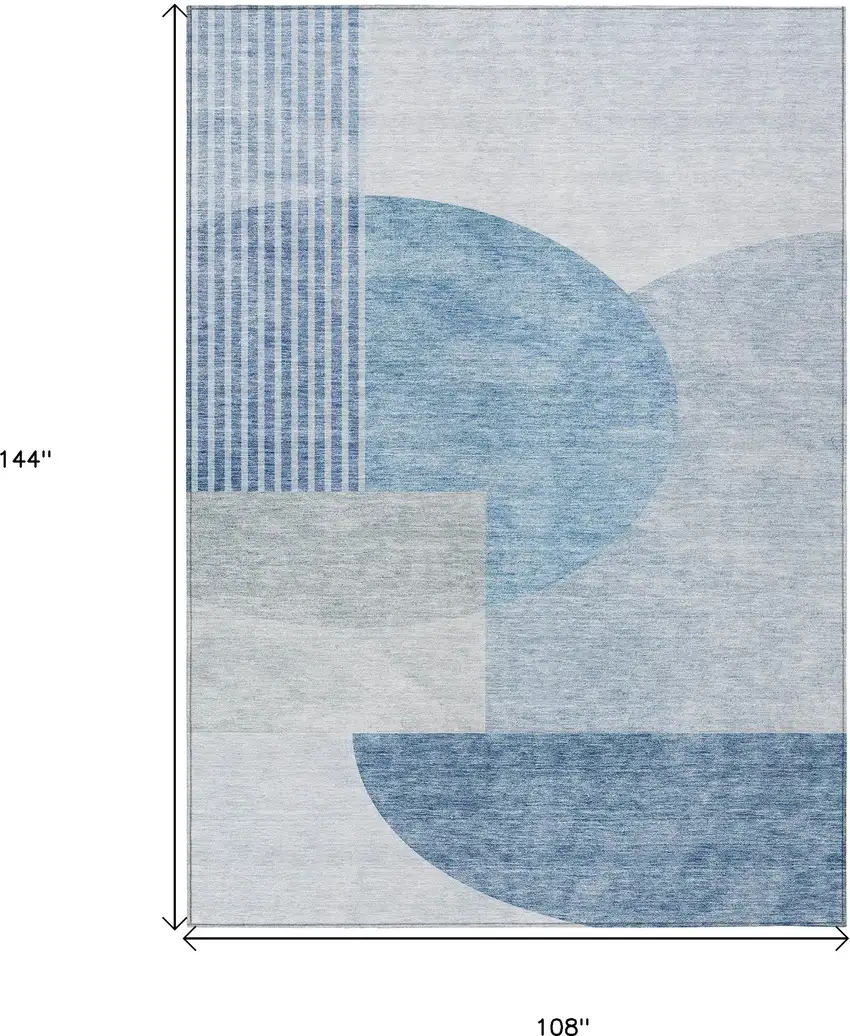 Navy Blue And Sky Blue Geometric Washable Indoor Outdoor Area Rug Photo 3