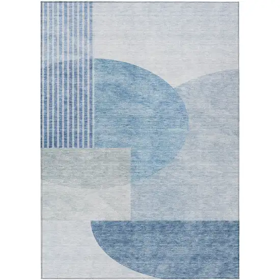 Navy Blue And Sky Blue Geometric Washable Indoor Outdoor Area Rug Photo 2