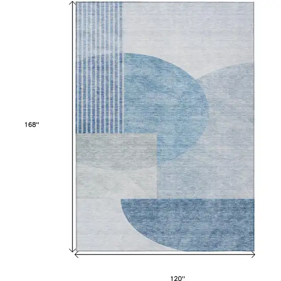 Navy Blue And Sky Blue Geometric Washable Indoor Outdoor Area Rug Photo 3
