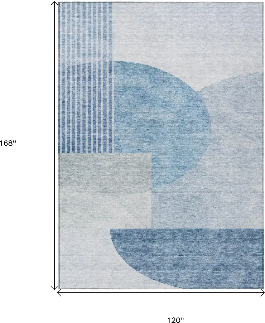 Navy Blue And Sky Blue Geometric Washable Indoor Outdoor Area Rug Photo 3