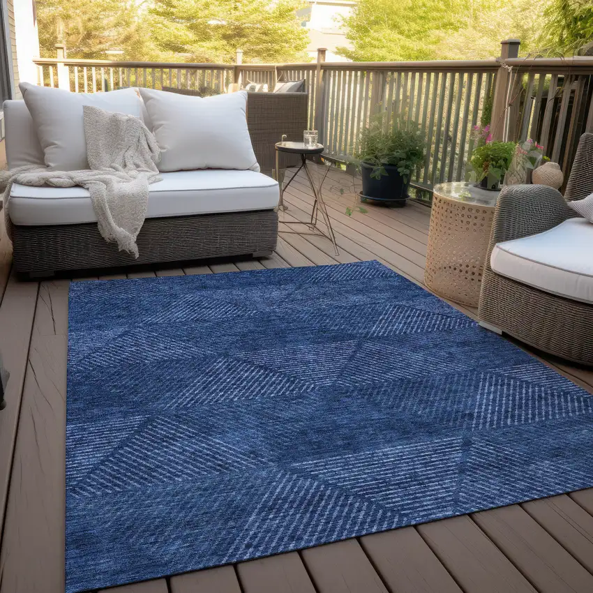 Navy Blue And Sky Blue Geometric Washable Indoor Outdoor Area Rug Photo 7