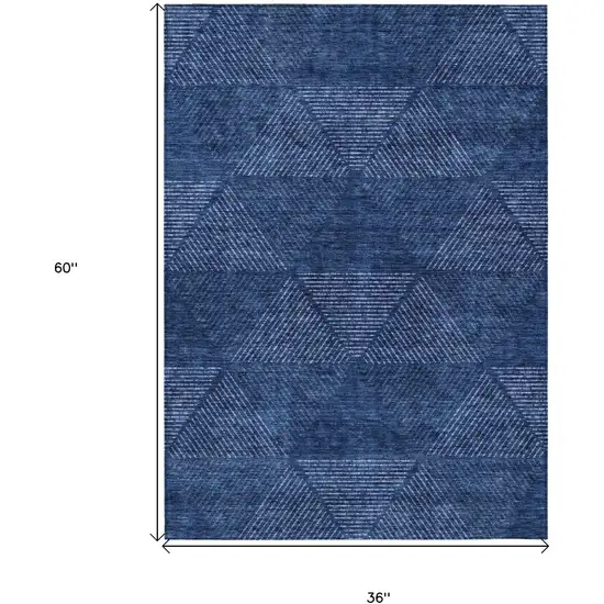 Navy Blue And Sky Blue Geometric Washable Indoor Outdoor Area Rug Photo 7
