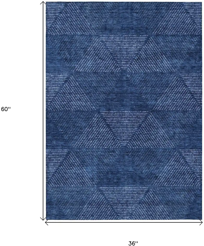 Navy Blue And Sky Blue Geometric Washable Indoor Outdoor Area Rug Photo 7