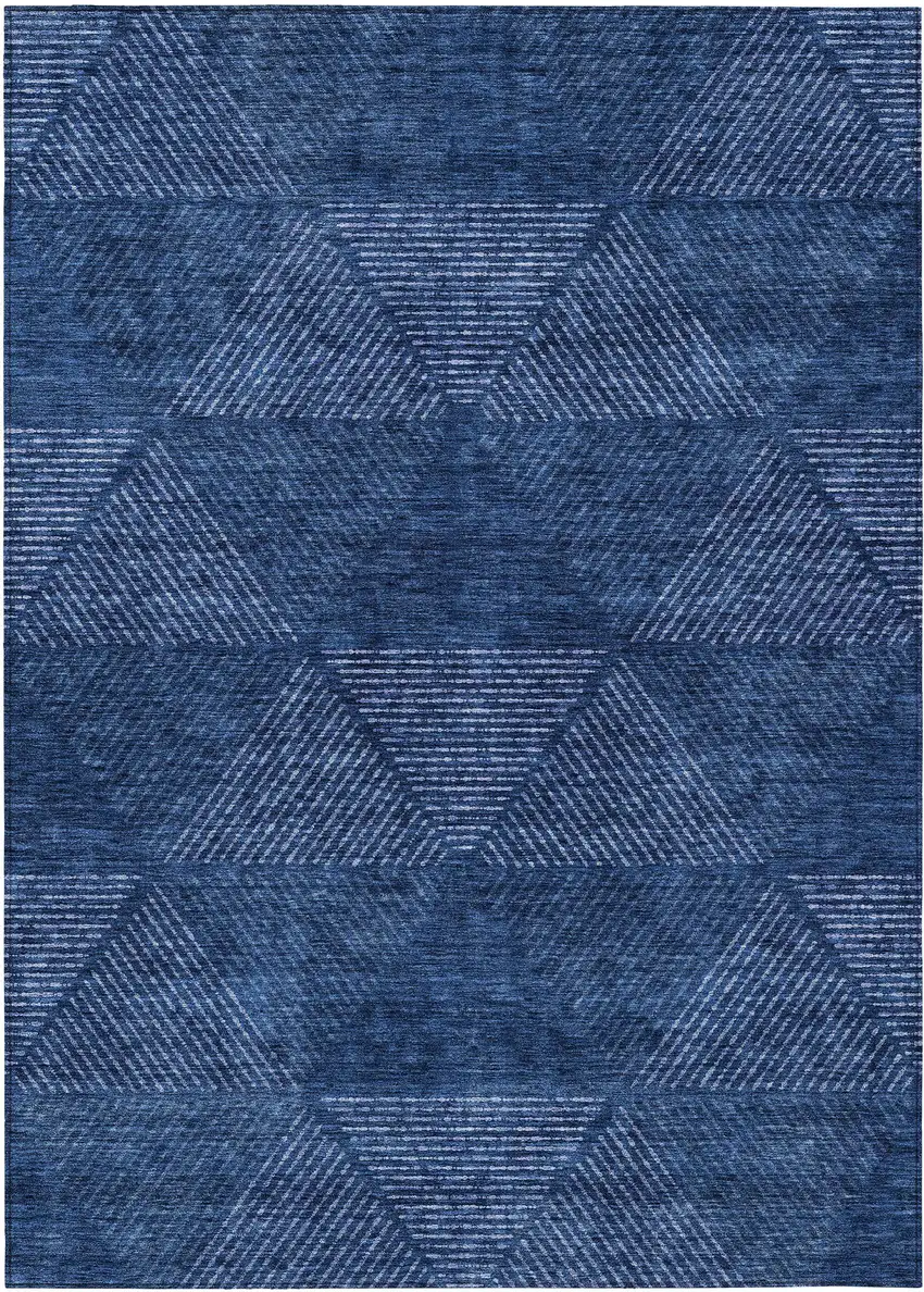 Navy Blue And Sky Blue Geometric Washable Indoor Outdoor Area Rug Photo 2