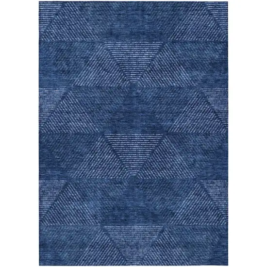 Navy Blue And Sky Blue Geometric Washable Indoor Outdoor Area Rug Photo 2