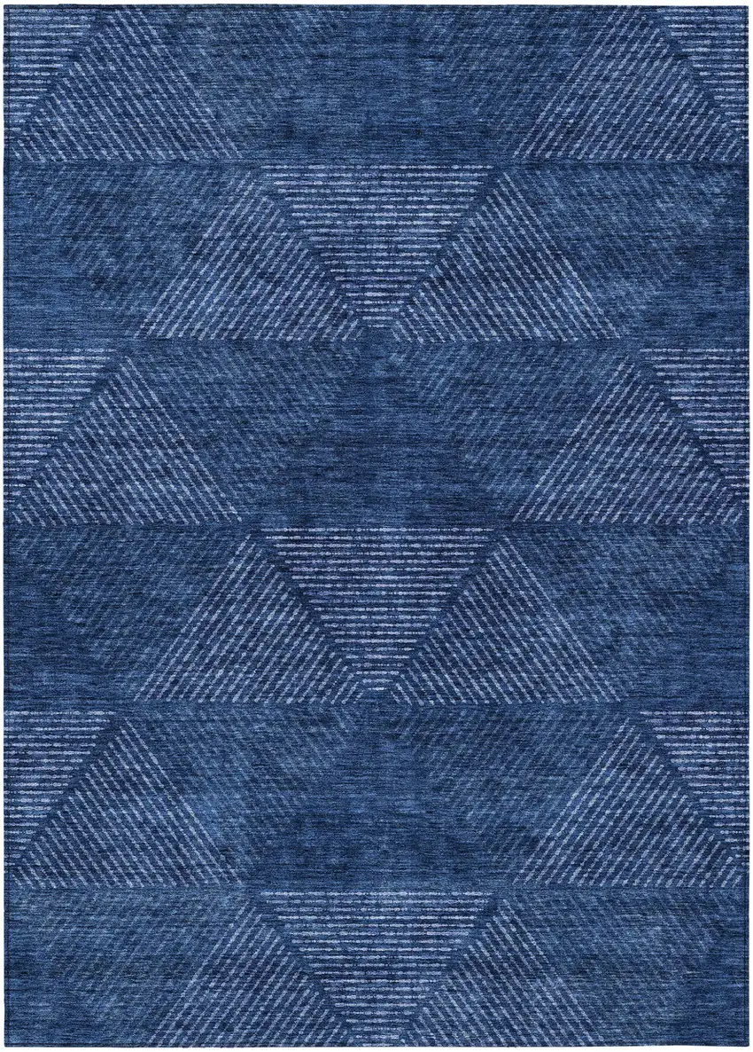 Navy Blue And Sky Blue Geometric Washable Indoor Outdoor Area Rug Photo 2