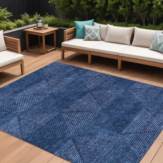 Navy Blue And Sky Blue Geometric Washable Indoor Outdoor Area Rug Photo 1