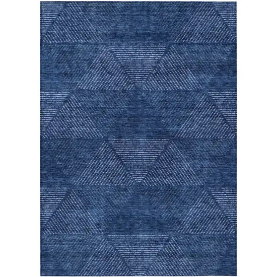 Navy Blue And Sky Blue Geometric Washable Indoor Outdoor Area Rug Photo 2