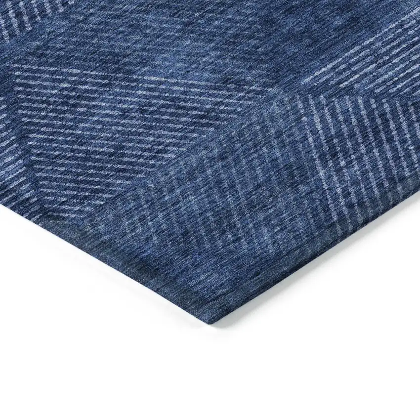 Navy Blue And Sky Blue Geometric Washable Indoor Outdoor Area Rug Photo 5