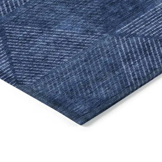 Navy Blue And Sky Blue Geometric Washable Indoor Outdoor Area Rug Photo 5