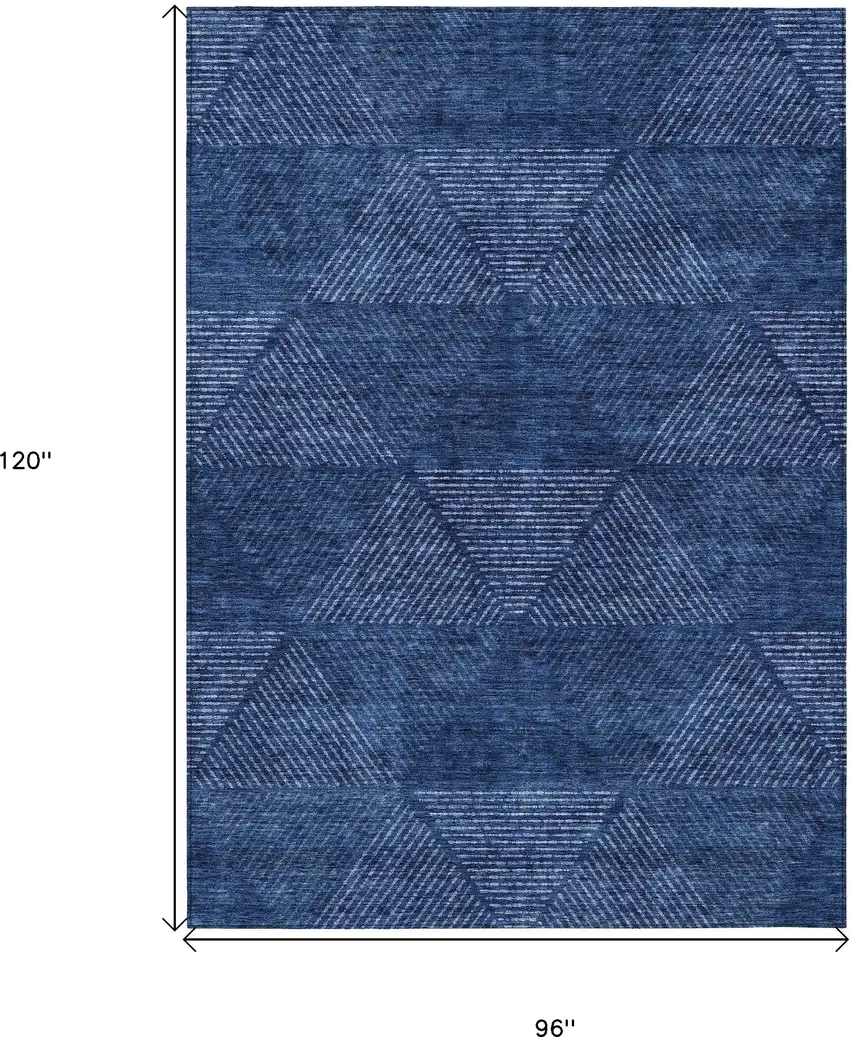 Navy Blue And Sky Blue Geometric Washable Indoor Outdoor Area Rug Photo 3