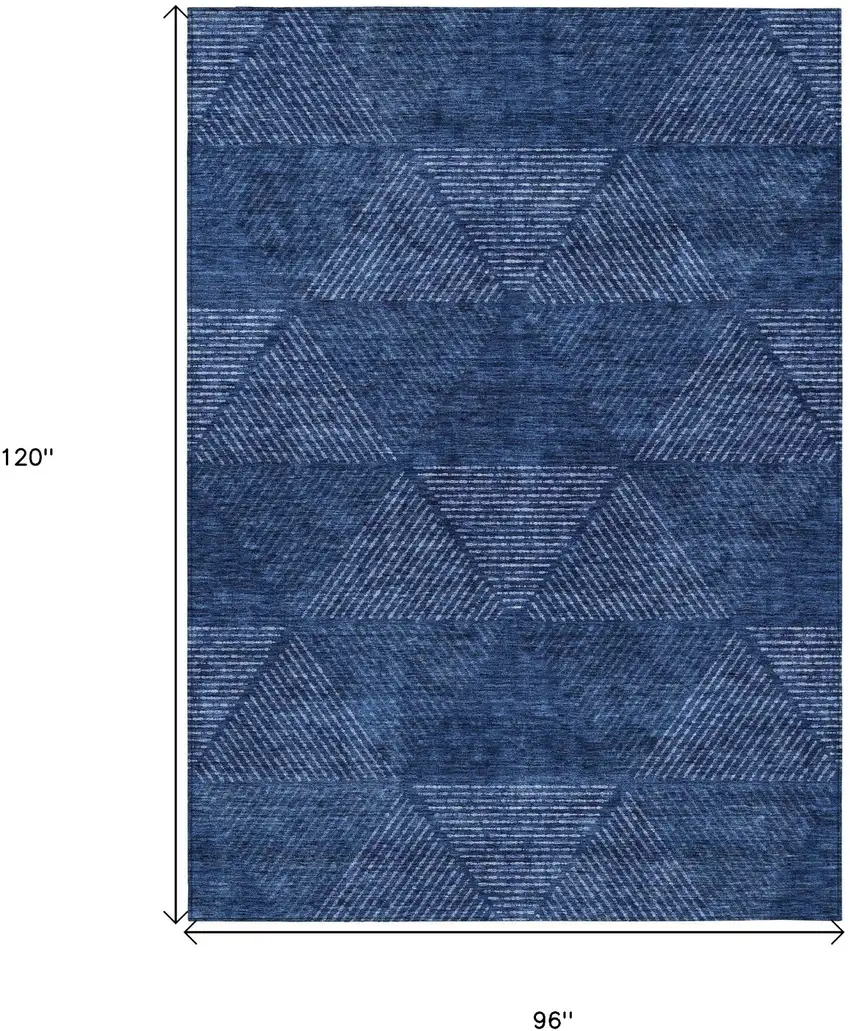 Navy Blue And Sky Blue Geometric Washable Indoor Outdoor Area Rug Photo 3