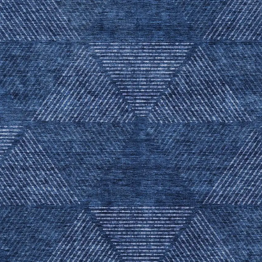 Navy Blue And Sky Blue Geometric Washable Indoor Outdoor Area Rug Photo 6