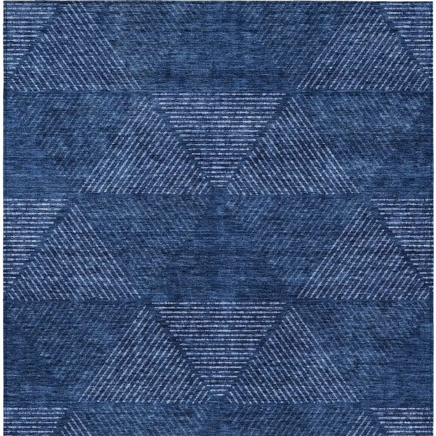 Navy Blue And Sky Blue Geometric Washable Indoor Outdoor Area Rug Photo 7