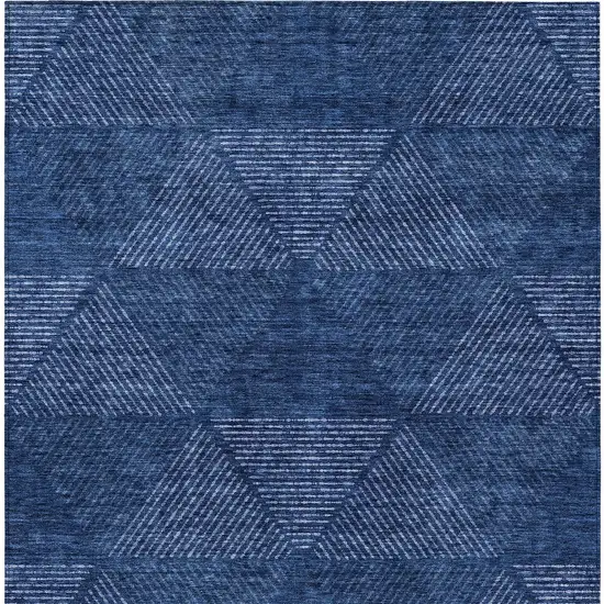 Navy Blue And Sky Blue Geometric Washable Indoor Outdoor Area Rug Photo 7