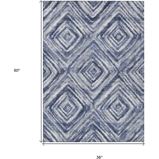 Navy Blue And Sky Blue Geometric Washable Indoor Outdoor Area Rug Photo 7