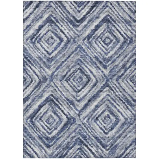 Navy Blue And Sky Blue Geometric Washable Indoor Outdoor Area Rug Photo 2