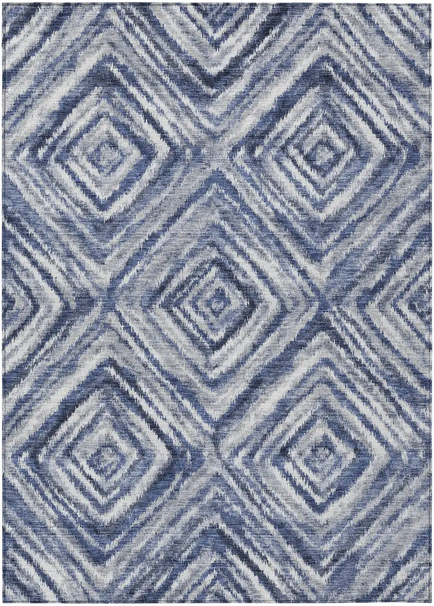 Navy Blue And Sky Blue Geometric Washable Indoor Outdoor Area Rug Photo 2
