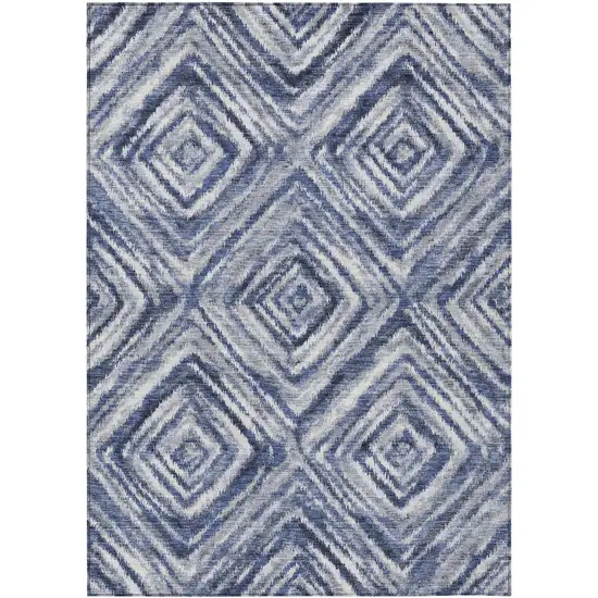 Navy Blue And Sky Blue Geometric Washable Indoor Outdoor Area Rug Photo 2