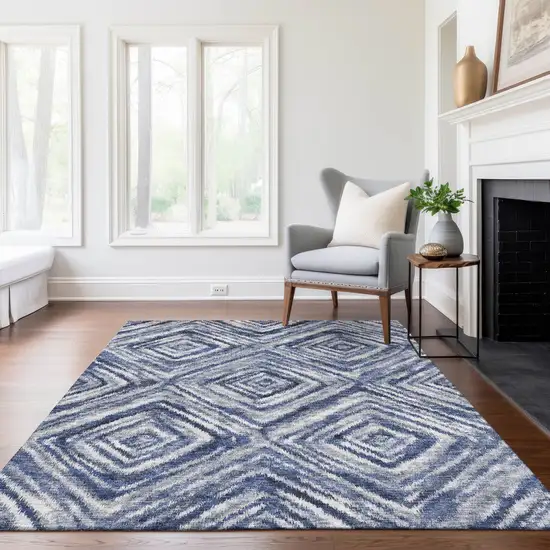 Navy Blue And Sky Blue Geometric Washable Indoor Outdoor Area Rug Photo 8
