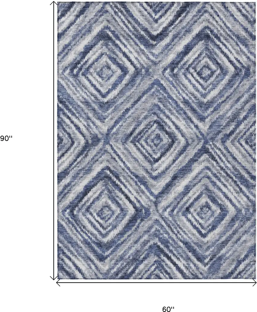 Navy Blue And Sky Blue Geometric Washable Indoor Outdoor Area Rug Photo 3