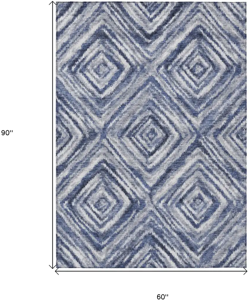 Navy Blue And Sky Blue Geometric Washable Indoor Outdoor Area Rug Photo 3