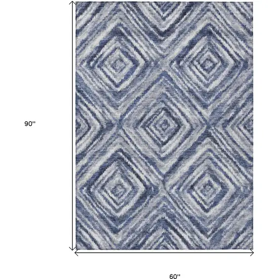 Navy Blue And Sky Blue Geometric Washable Indoor Outdoor Area Rug Photo 3