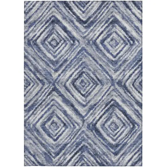 Navy Blue And Sky Blue Geometric Washable Indoor Outdoor Area Rug Photo 6