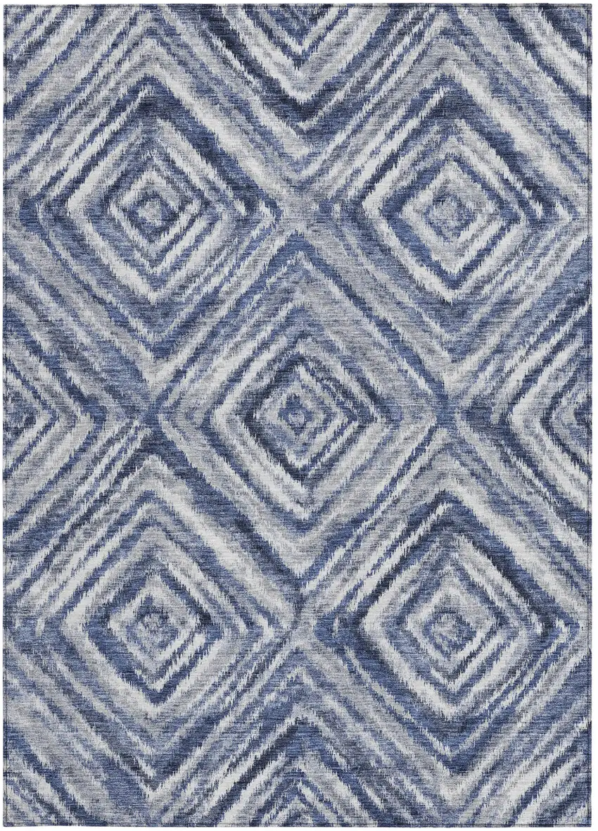 Navy Blue And Sky Blue Geometric Washable Indoor Outdoor Area Rug Photo 6