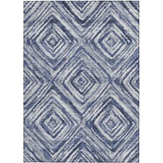 Navy Blue And Sky Blue Geometric Washable Indoor Outdoor Area Rug Photo 6