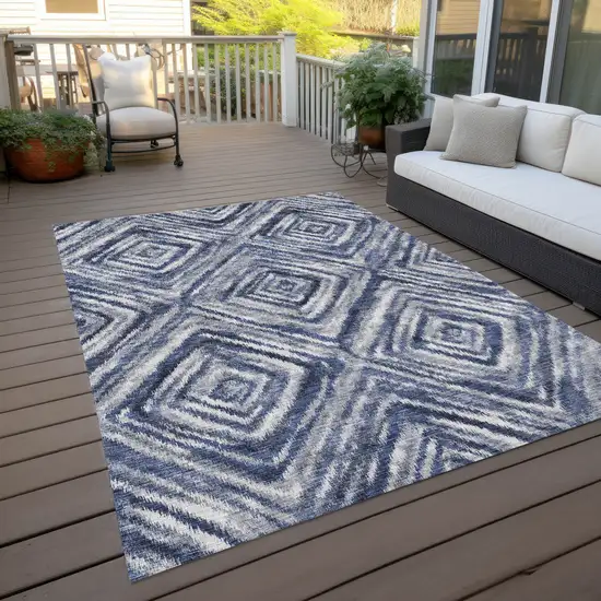 Navy Blue And Sky Blue Geometric Washable Indoor Outdoor Area Rug Photo 9