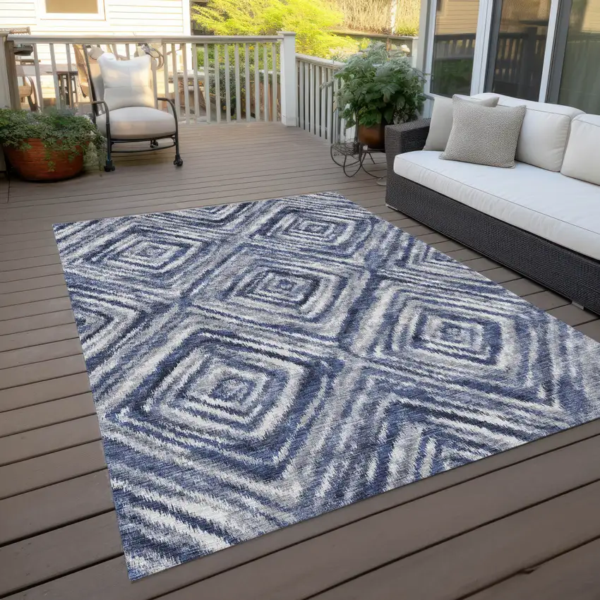 Navy Blue And Sky Blue Geometric Washable Indoor Outdoor Area Rug Photo 9