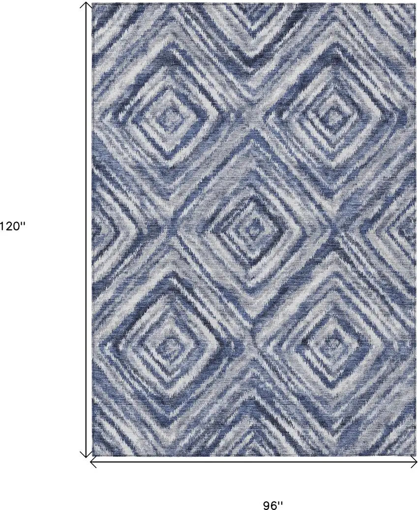 Navy Blue And Sky Blue Geometric Washable Indoor Outdoor Area Rug Photo 3
