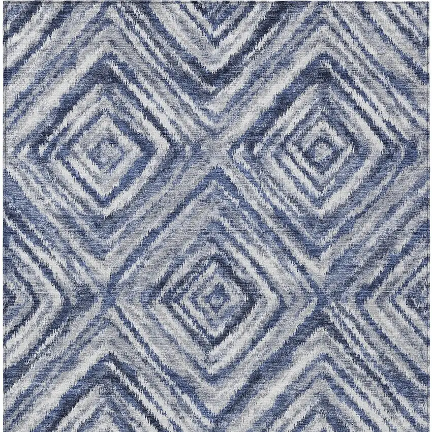 Navy Blue And Sky Blue Geometric Washable Indoor Outdoor Area Rug Photo 7