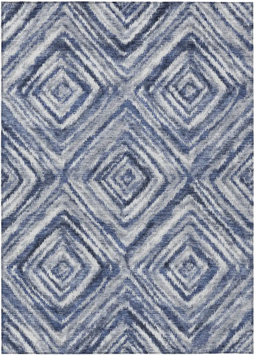 Navy Blue And Sky Blue Geometric Washable Indoor Outdoor Area Rug Photo 2