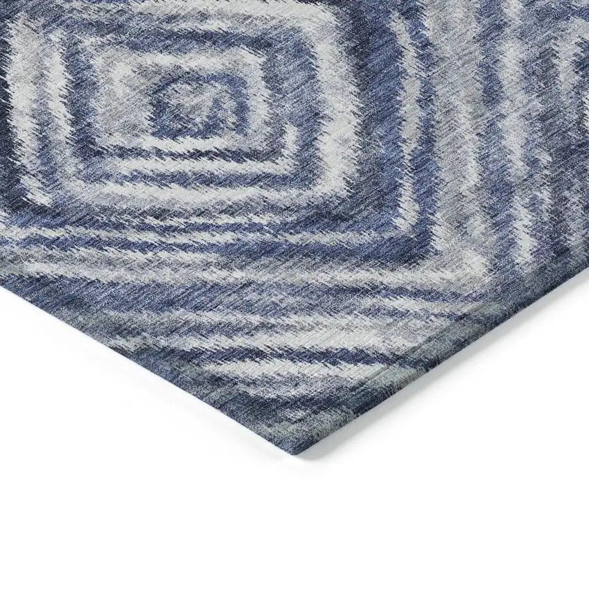 Navy Blue And Sky Blue Geometric Washable Indoor Outdoor Area Rug Photo 5