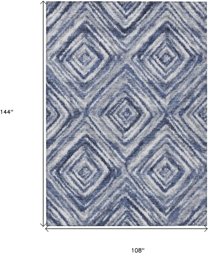 Navy Blue And Sky Blue Geometric Washable Indoor Outdoor Area Rug Photo 3