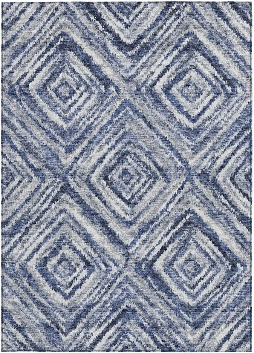 Navy Blue And Sky Blue Geometric Washable Indoor Outdoor Area Rug Photo 7