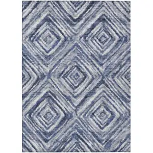 Photo of Navy Blue And Sky Blue Geometric Washable Indoor Outdoor Area Rug