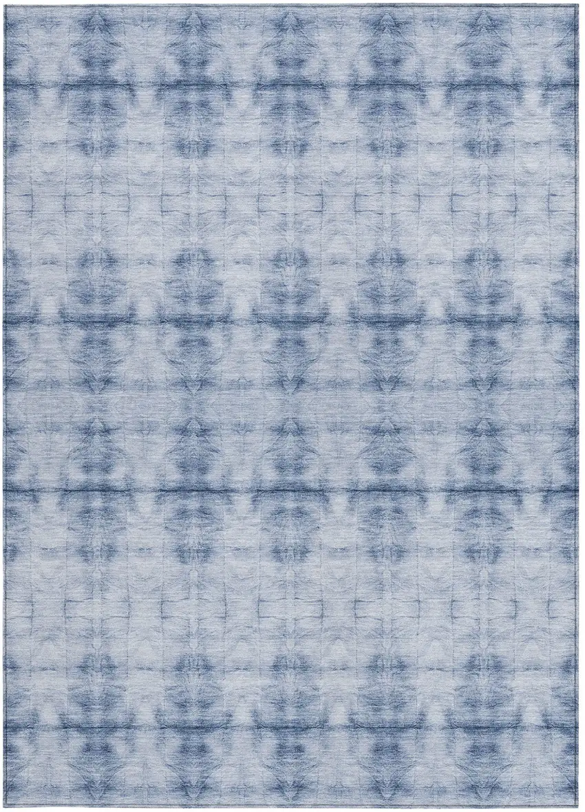 Navy Blue And Sky Blue Geometric Washable Indoor Outdoor Area Rug Photo 6