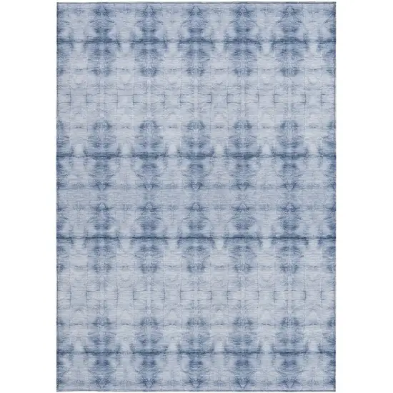 Navy Blue And Sky Blue Geometric Washable Indoor Outdoor Area Rug Photo 6