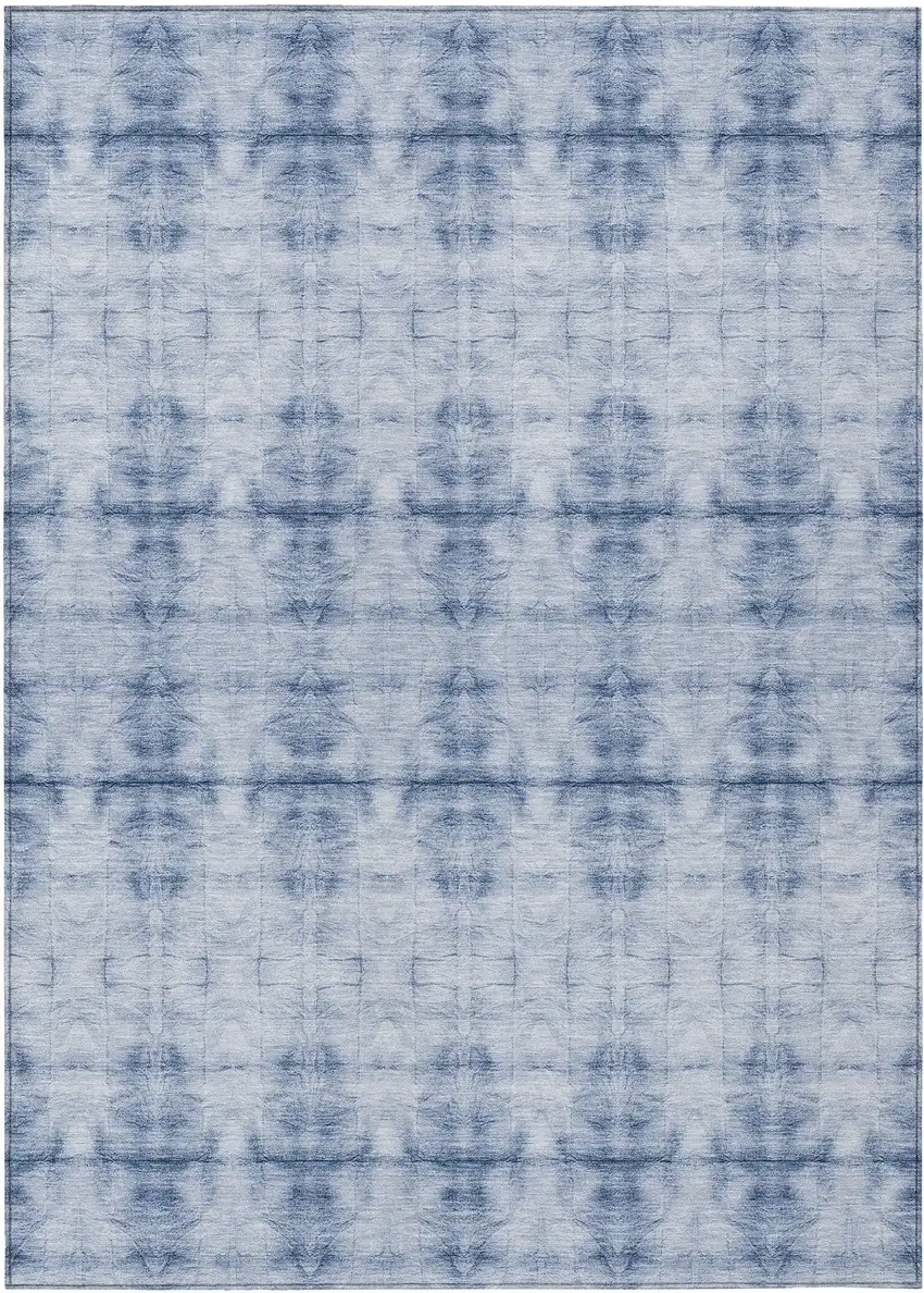 Navy Blue And Sky Blue Geometric Washable Indoor Outdoor Area Rug Photo 2