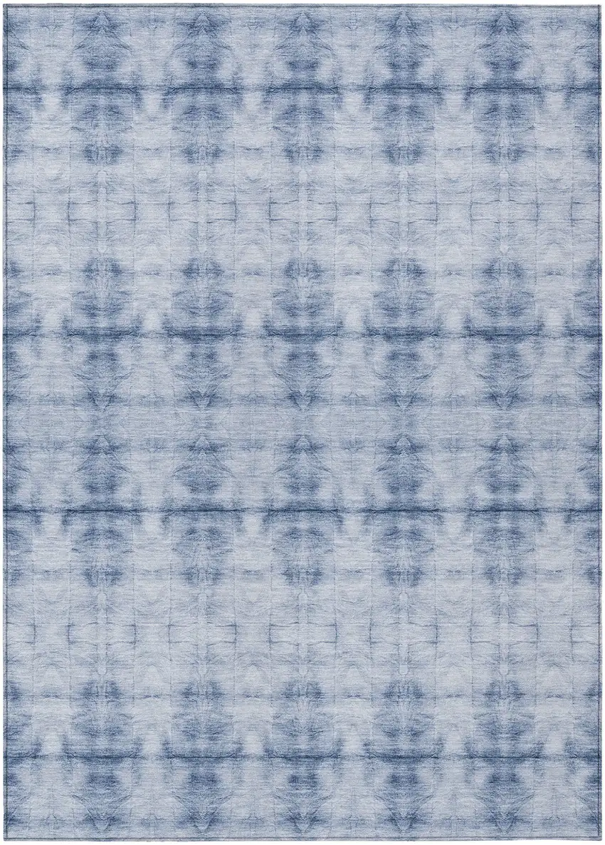 Navy Blue And Sky Blue Geometric Washable Indoor Outdoor Area Rug Photo 2